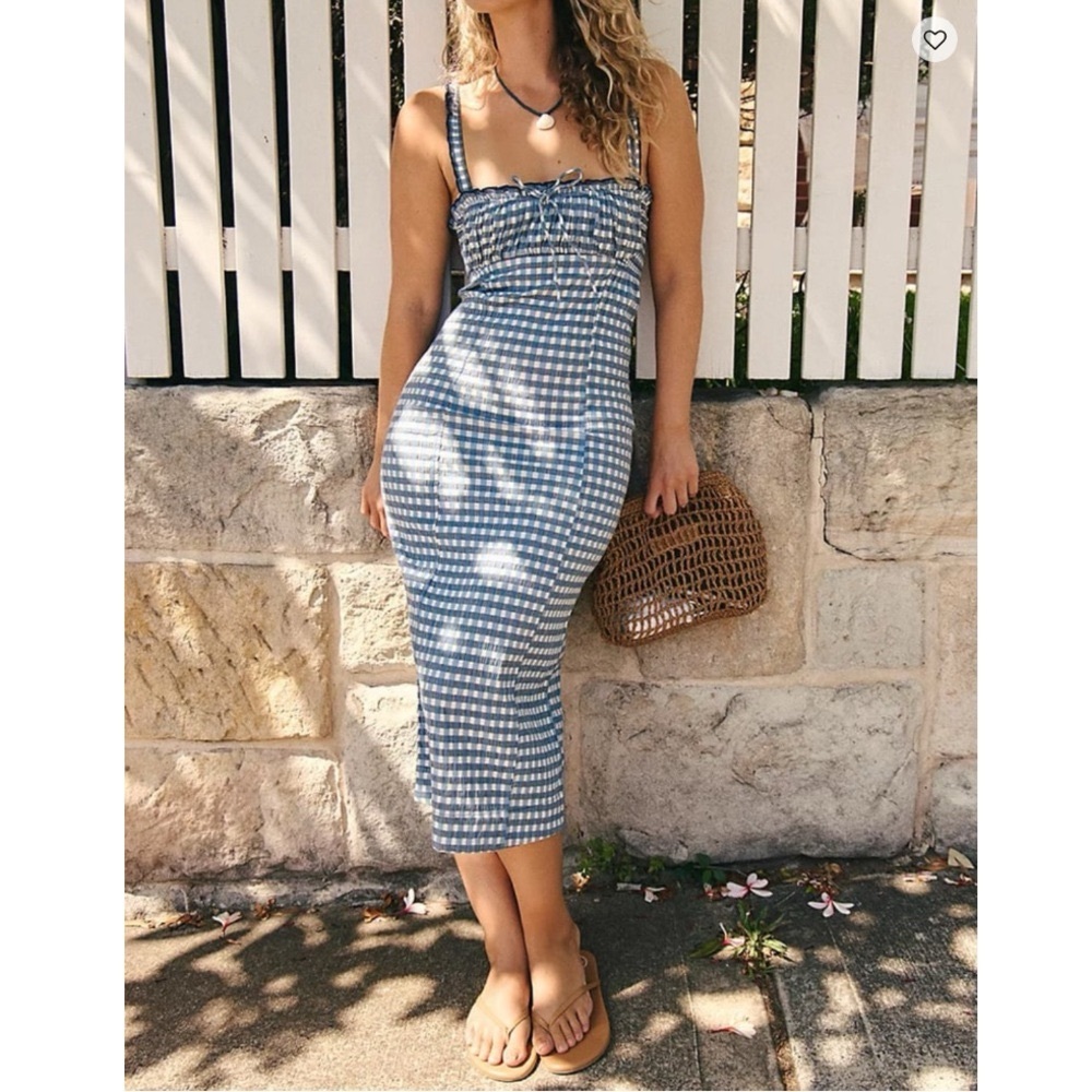 Free People Lucinda Plaid Womens Midi Dress Indigo